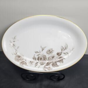 Noritake Japan 5142 LASALLE 12" Brown & White Oval Serving Platter w/ Gold Trim
